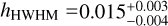 Mathematical equation: ${h_{{\rm{HWHM}}}} = 0.015_{ - 0.004}^{ + 0.003}$
