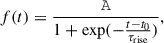 Mathematical equation: $$ \begin{aligned} f(t) = \frac{{\mathtt A }}{ 1+ \exp ( -\frac{t-t_{0}}{\mathrm{\tau _{\rm rise}}})}, \end{aligned} $$