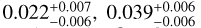 Mathematical equation: $0.022_{-0.006}^{+0.007}, 0.039_{-0.006}^{+0.006}$