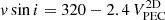 Mathematical equation: $ v \sin{i} = 320-2.4\,V_{\mathrm{PEC}}^{\mathrm{2D}} $