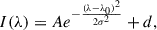 Mathematical equation: $$ \begin{aligned} I(\lambda ) = A e^{-\frac{(\lambda -\lambda _0)^2}{2\sigma ^2}} + d, \end{aligned} $$