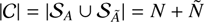 Mathematical equation: $\[|\mathcal{C}|=\left|\mathcal{S}_{A} \cup \mathcal{S}_{\tilde{A}}\right|=N+\tilde{N}\]$
