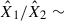 Mathematical equation: $ \hat{X}_1/\hat{X}_2 \sim $