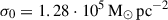 Mathematical equation: $ \sigma_0 = 1.28\cdot 10^{5}\,\mathrm{M}_{\odot}\,\mathrm{pc}^{-2} $