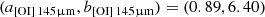 Mathematical equation: $ (a_{{{\rm{[OI]}}\, 145 {{\upmu}\rm{m}}}}, b_{{{\rm{[OI]}}\, 145 {{\upmu}\rm{m}}}}) = (0.89, 6.40) $