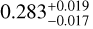 Mathematical equation: $\[0.283_{-0.017}^{+0.019}\]$