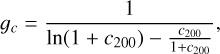 Mathematical equation: $g_{c}=\frac{1}{\ln \left(1+c_{200}\right)-\frac{c_{200}}{1+c_{200}}},$