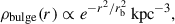 Mathematical equation: $$ \begin{aligned} \rho _{\rm bulge}(r) \propto e^{-r^2 /r_{\rm b}^2}\,\mathrm{kpc} ^{-3}, \end{aligned} $$