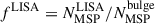 Mathematical equation: $ f^{\mathrm{LISA}} = N_{\mathrm{MSP}}^{\mathrm{LISA}} / N_{\mathrm{MSP}}^{\mathrm{bulge}} $