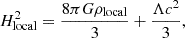 Mathematical equation: $$ \begin{aligned} H_{\rm local}^2&= \frac{8 \pi G \rho _{\rm local}}{3} + \frac{\Lambda c^2}{3}, \end{aligned} $$