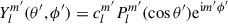 Mathematical equation: $$ \begin{aligned} Y_l^{m^{\prime }}(\theta ^{\prime },\phi ^{\prime }) = c_l^{m^{\prime }} P_l^{m^{\prime }} (\cos \theta ^{\prime }) \mathrm{e}^{\mathrm{i} m^{\prime } \phi ^{\prime }} \end{aligned} $$