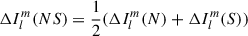 Mathematical equation: $$ \begin{aligned} \Delta I_l^m(NS) = \frac{1}{2}(\Delta I_l^m(N)+\Delta I_l^m(S)) \end{aligned} $$