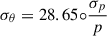 Mathematical equation: $ \sigma_\theta = 28.65{\circ}\frac{\sigma_p}{p} $