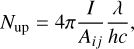 Mathematical equation: $\[N_{\mathrm{up}}=4 \pi \frac{I}{A_{i j}} \frac{\lambda}{h c},\]$