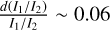 Mathematical equation: $\[\frac{d\left(I_{1} / I_{2}\right)}{I_{1} / I_{2}} \sim 0.06\]$
