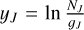 Mathematical equation: $\[y_{J}=\ln \frac{N_{J}}{g_{J}}\]$