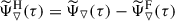 Mathematical equation: $ \widetilde{\Psi}_{\triangledown}^{\mathrm{H}}(\tau) = \widetilde{\Psi}_{\triangledown}(\tau) - \widetilde{\Psi}_{\triangledown}^{\mathrm{F}}(\tau) $