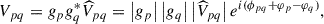 Mathematical equation: $$ \begin{aligned} V_{pq} = g_p g_q^* \widehat{V}_{pq} = \left|g_p\right| \left|g_q\right| \left|\widehat{V}_{pq}\right| e^{i(\phi _{pq} + \varphi _p - \varphi _q)}, \end{aligned} $$