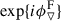 Mathematical equation: $ \exp\{i\phi_{\triangledown}^{\mathrm{F}}\} $