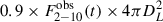 Mathematical equation: $ 0.9\times F^{\mathrm{obs}}_{2{-}10}(t)\times 4\pi D_L^2 $