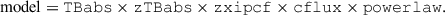 Mathematical equation: $$ \begin{aligned} \text{ model} = \mathtt {TBabs} \times \mathtt {zTBabs} \times \mathtt {zxipcf} \times \mathtt {cflux} \times \mathtt {powerlaw} . \end{aligned} $$