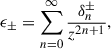 Mathematical equation: $$ \begin{aligned} \epsilon _\pm = \sum _{n = 0}^\infty \frac{\delta _{n}^{\pm }}{z^{2n+1}} ,\end{aligned} $$