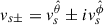 Mathematical equation: $ {v_{s\pm}}=v^{\hat\theta}_{s}\pm i v^{\hat\phi}_{s} $