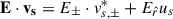 Mathematical equation: $ \mathbf{E\cdot\mathbf{v}_s}=E_{\pm}\cdot v^*_{s,\pm}+E_{\hat r} u_s $