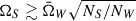 Mathematical equation: $ \Omega_S \gtrsim \bar{\Omega}_W\sqrt{N_S/N_W} $