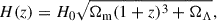 Mathematical equation: $$ \begin{aligned} H(z)=H_{0}\sqrt{\Omega _{\rm m}(1+z)^{3}+\Omega _{\rm \Lambda }}, \end{aligned} $$