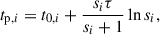 Mathematical equation: $$ \begin{aligned} t_{\mathrm{p},i}=t_{0,i}+\frac{s_{i}\tau }{s_{i}+1}\ln s_{i}, \end{aligned} $$