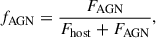 Mathematical equation: $$ \begin{aligned} f_{\rm AGN} = \frac{F_{\rm AGN}}{F_{\rm host} + F_{\rm AGN}}, \end{aligned} $$