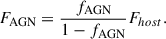 Mathematical equation: $$ \begin{aligned} F_{\rm AGN} = \frac{f_{\rm AGN}}{1-f_{\rm AGN}} F_{host}. \end{aligned} $$