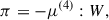 Mathematical equation: $$ \begin{aligned} {\pi } = -{\mu }^{(4)} : {W}, \end{aligned} $$