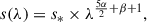 Mathematical equation: $$ \begin{aligned} s(\lambda )&= s_* \times \lambda ^{\frac{5\alpha }{2} + \beta + 1}, \end{aligned} $$