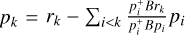 Mathematical equation: $\[p_{k}= r_{k}-\sum_{i<k} \frac{p_{i}^{+} B_{k}}{p_{i}^{+} B p_{i}} p_{i}\]$