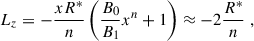 Mathematical equation: $$ \begin{aligned} L_z = - \frac{xR^*}{n}\left(\frac{B_0}{B_1} x^n +1\right)\approx -2\frac{R^*}{n}\;, \end{aligned} $$