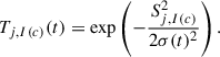 Mathematical equation: $$ \begin{aligned} T_{j,I(c)}(t) = \exp \left( -\frac{S_{j,I(c)}^2}{2\sigma (t)^2} \right). \end{aligned} $$