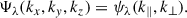 Mathematical equation: $$ \begin{aligned} \Psi _{\lambda }(k_x,k_y,k_z) = \psi _{\lambda }(k_\parallel ,k_\perp ). \end{aligned} $$