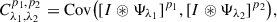 Mathematical equation: $$ \begin{aligned} C^{p_1,p_2}_{\lambda _1,\lambda _2} = \mathrm{Cov}\big ([I \circledast \Psi _{\lambda _1}]^{p_1},[I \circledast \Psi _{\lambda _2}]^{p_2}\big ), \end{aligned} $$