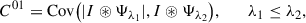 Mathematical equation: $$ \begin{aligned} C^{01}&= \mathrm{Cov}\big (|I \circledast \Psi _{\lambda _1}|, I \circledast \Psi _{\lambda _2}\big ), \quad&\lambda _1 \le \lambda _2,\end{aligned} $$