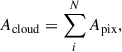 Mathematical equation: $$ \begin{aligned} A_{\rm cloud} = \sum ^{N}_{i}A_{\rm pix}, \end{aligned} $$
