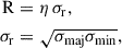 Mathematical equation: $$ \begin{aligned} \mathrm{R}&= \eta \, \sigma _{\rm r}, \\ \sigma _{\rm r}&= \sqrt{\sigma _{\rm maj} \sigma _{\rm min}},\nonumber \end{aligned} $$