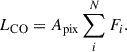 Mathematical equation: $$ \begin{aligned} L_{\rm CO} = A_{\rm pix}\sum _{i}^{N} F_{i}. \end{aligned} $$