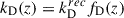 Mathematical equation: $ k_{\mathrm{D}}(z)=k_{\mathrm{D}}^{rec}f_{\mathrm{D}}(z) $