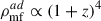 Mathematical equation: $ \rho_{\mathrm{mf}}^{ad}\propto(1+z)^4 $