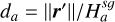 Mathematical equation: $d_{a}=\left\|\boldsymbol{r}^{\prime}\right\| / H_{a}^{s g}$