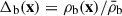 Mathematical equation: $ \Delta_{\mathrm{b}}(\mathbf{x}) = \rho_{\mathrm{b}} (\mathbf{x})/\bar{\rho}_{\mathrm{b}} $
