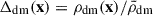 Mathematical equation: $ \Delta_{\mathrm{dm}}(\mathbf{x}) = \rho_{\mathrm{dm}}(\mathbf{x})/\bar{\rho}_{\mathrm{dm}} $