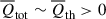 Mathematical equation: $ \overline{Q}_{\mathrm{tot}} \sim \overline{Q}_{\mathrm{th}} > 0 $